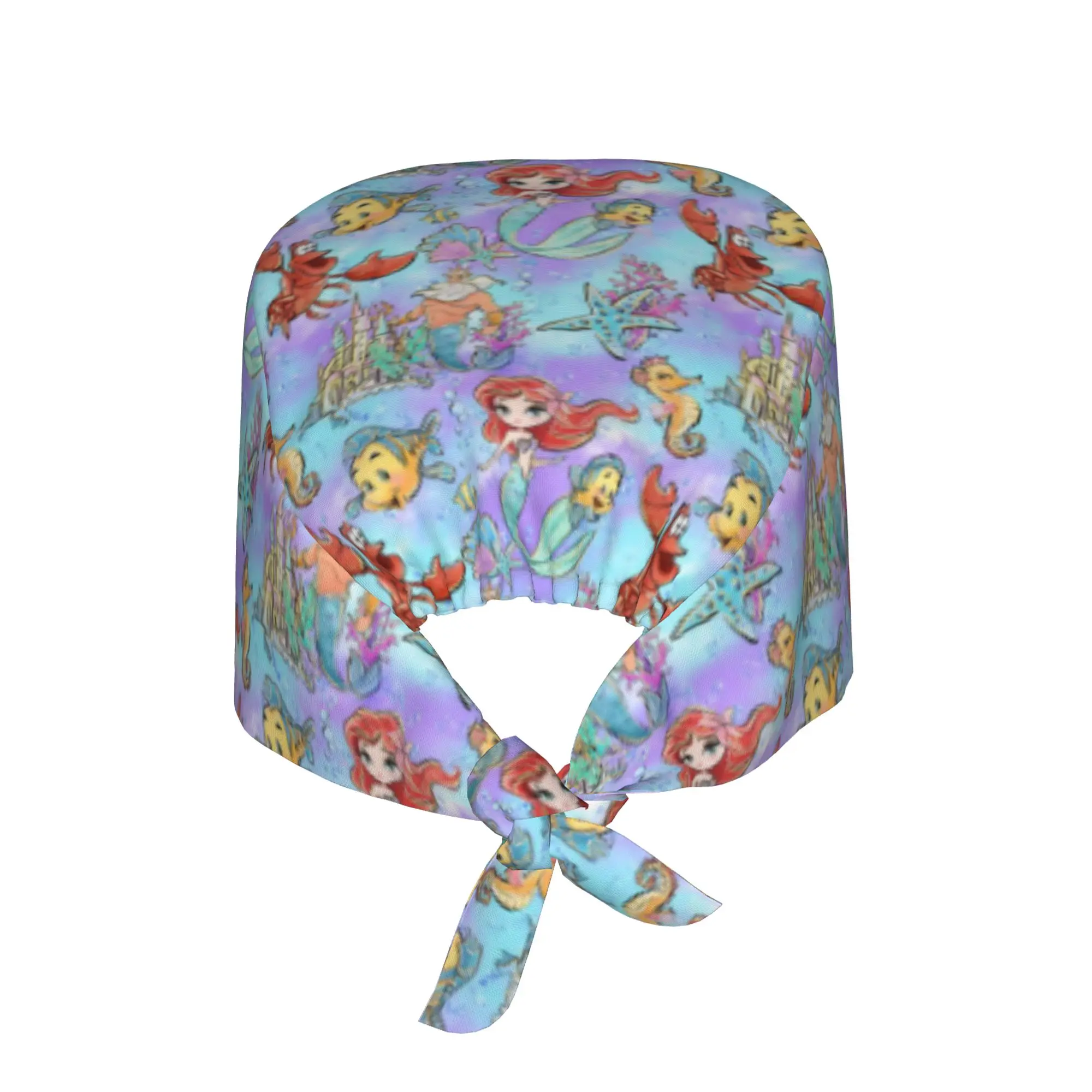 Adjustable Littles Anime Mermaides Working Hat Women Men Fish Manga Surgical Hat Scrub Nursing Doctor Surgeon Cap for Nurse