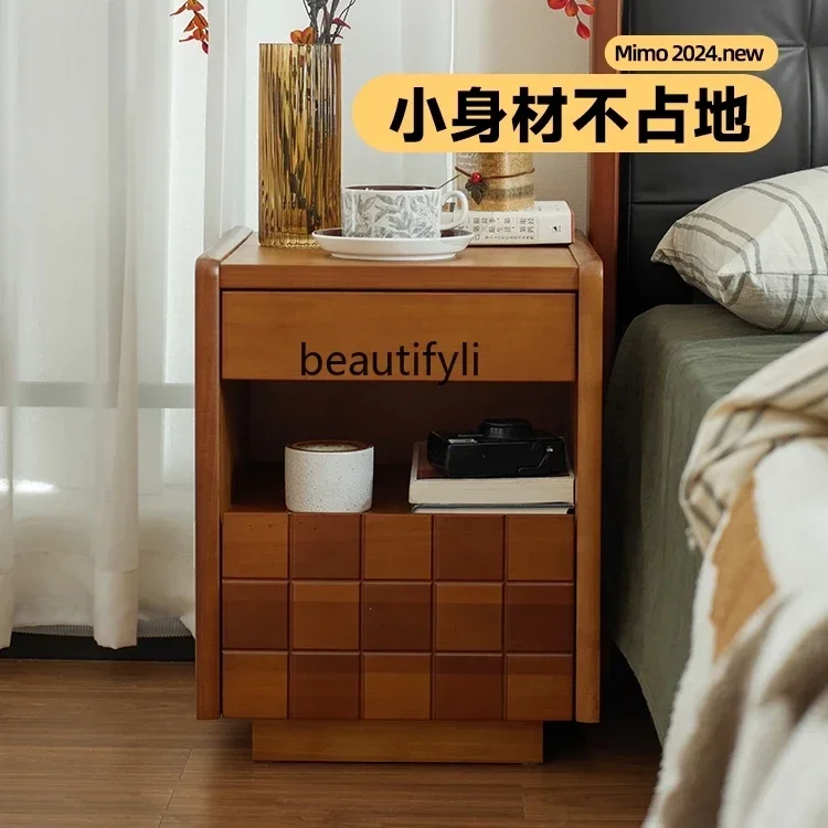 xzRetro bedside table, bedroom locker, very narrow bedside locker, storage solid wood