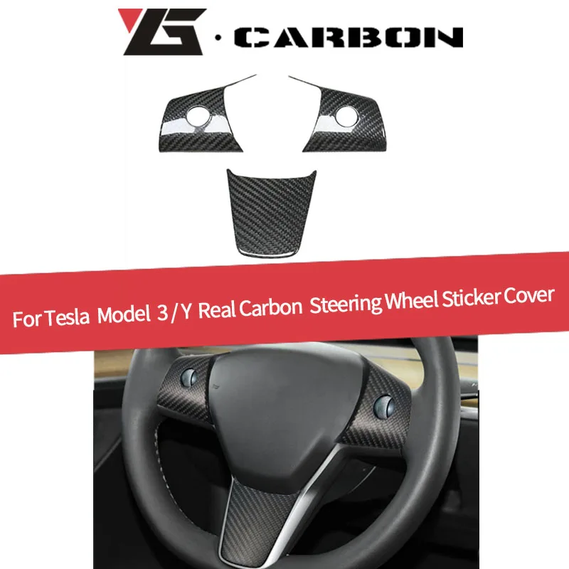 Dry Carbon Fiber Car Interior Accessories Body Kit Steering Wheel Decoration Cover Trim for Tesla Model 3/Y 2019+