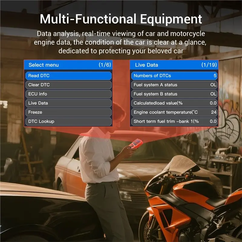 الماسح الضوئي M60 Obd2 الموثوق به للدراجات النارية والمركبة رمز الخطأ المجاني قراءة وحدة التحكم الإلكترونية إعادة تعيين DTC أداة تشخيص السيارات #5