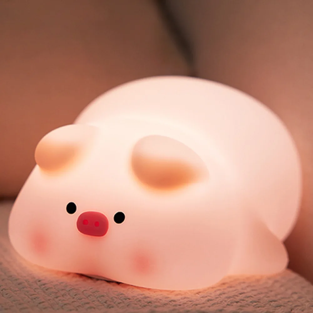 

Piggy Night Light Cute Piggy Light Cartoon Soft Sleeping Light 3 Level Dimmable Type-C USB Charging for Kids Boys Girls
