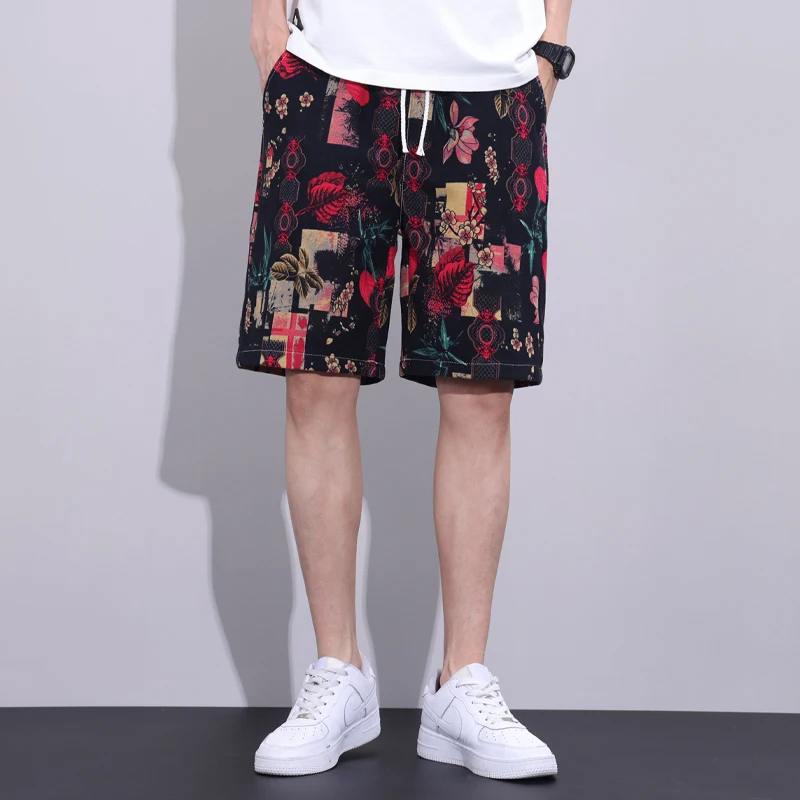 2024 Summer New Men'S Casual Shorts Fashionable Thin Print Comfortable Street Party Trend Elastic Loose Versatile Beach Pants