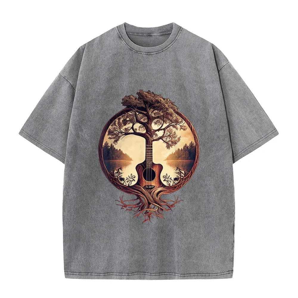 Acoustic Guitar Tree by The Lake Guitarist T-Shirt Small 한국인 Tシャツ Shirt Herren Birthday Tee Gift Cartoon Printed Short Sleeve
