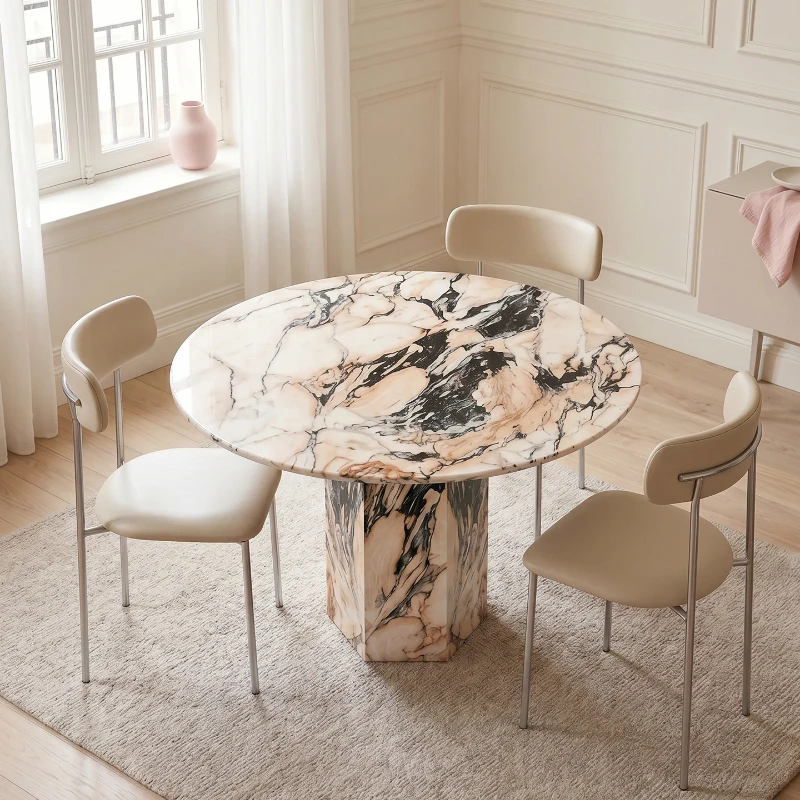 Integrated Marble Dining Table One-piece Stone Top Stable Structure Luxury Table for Upscale Residence