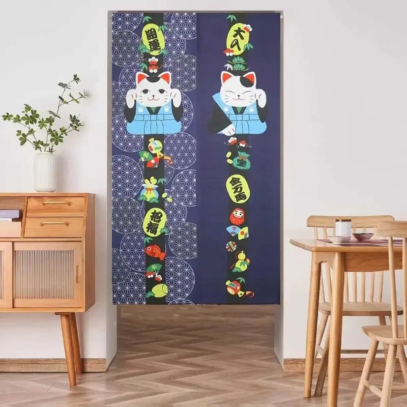 Japanese Style Wealth Attracting Cat And Wind Partition Curtains Dining Rooms Bedrooms Entrances Shading Curtains Home Decor