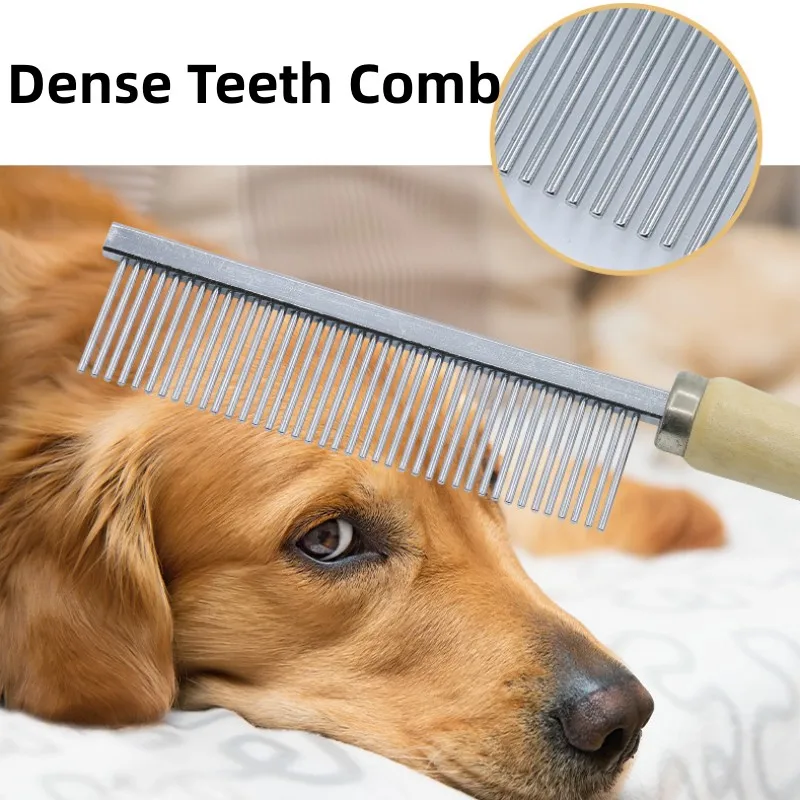 Dog Comb Stainless Steel Dog Brush Pet Hair Remover Wooden Handle Brush for Dogs Hair Knot Opening Massage Cat Comb Pet Grooming