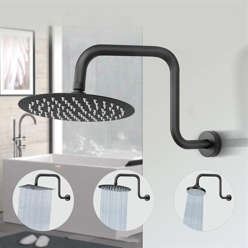 Bathroom Shower Head Arm Accessory Extension Black Gold Brushed Wall Mounted Rod Hardware Rainfall Replacement Pipe Parts