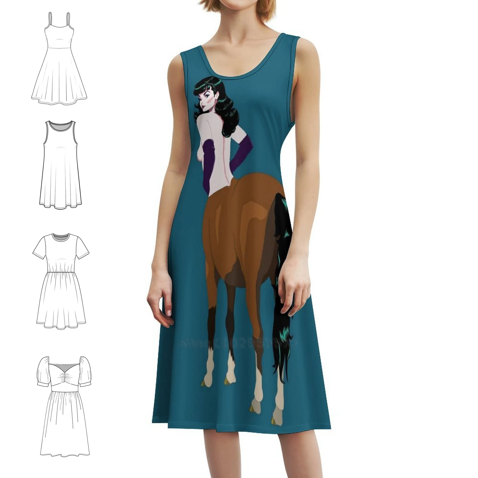 

Bay Centaur Pinup Women's Elegant Party Dress A-Line Dress With Short/Long/Sleeveless Options Bettie Pinup Pinup Art