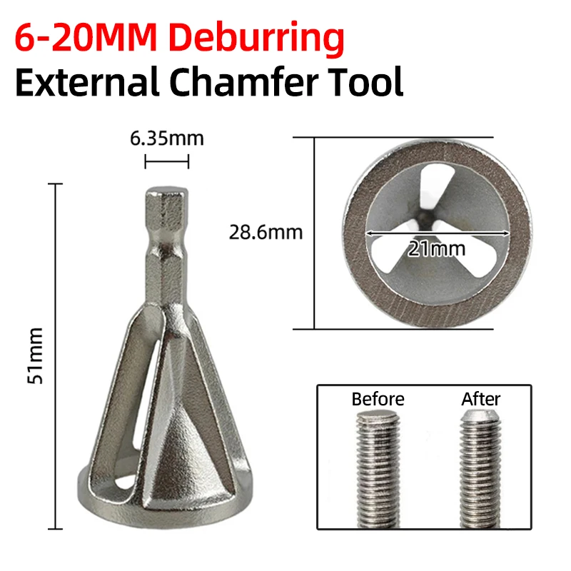 6-20mm Deburring External Chamfering Tool 1/4” Hex Shank Grinding Angle Trimming Metal Deburr Drill Bits Repair Power Tools