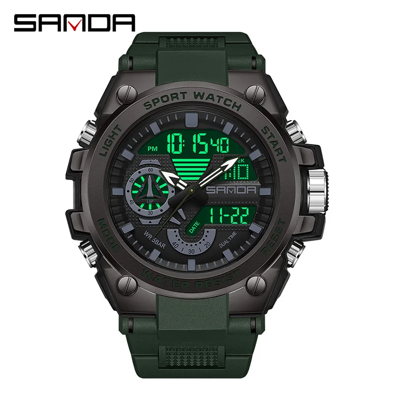 Fashion Sanda Model  Men Cool Design Mutiple Functions Teenagers Water Resistant Outdoor Alarm Mode Dual movement Wrist Watches