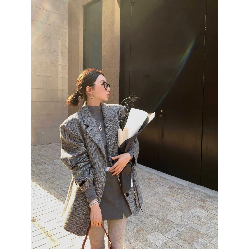 

Shpmishal 2025, корейский модный элитный новый пиджак в стиле ретро, женский осенний свободный повседневный универсальный пиджак, женская одежда