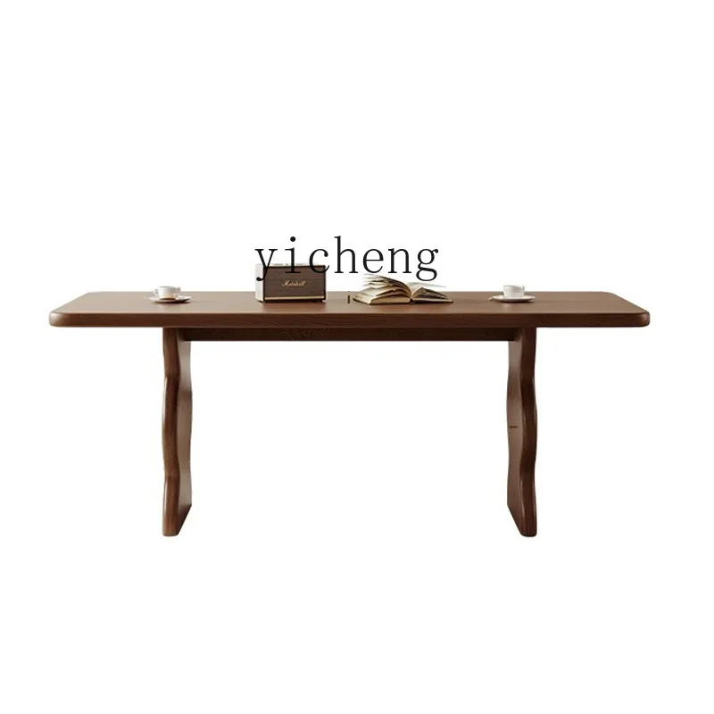 ZK Retro Style Dining Table Small Apartment Household Eating Table Rectangular Solid Wood Dining Tables and Chairs Set