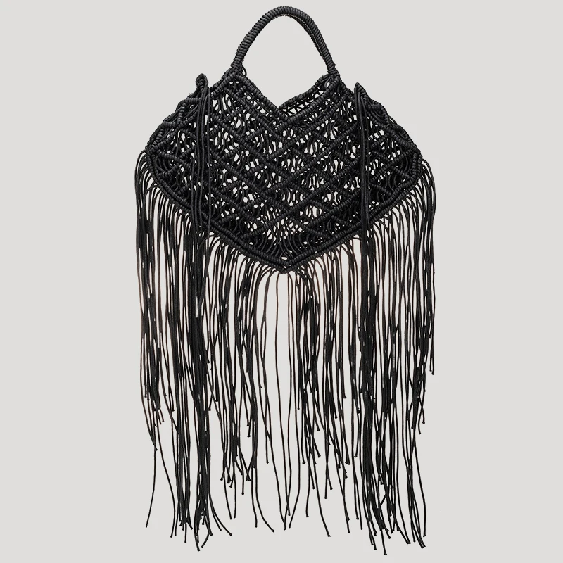 Bohemian Beach Bags For Women Luxury Designer Handbags And Purses 2023 New In Cotton Rope Weaving Hollow Out Tassel Decorate