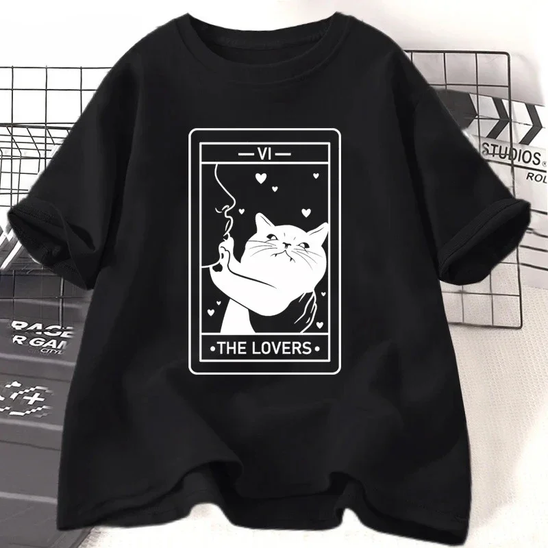 

Tarot Lover T-shirt Short Sleeve Cat Lover T-shirt Crazy Cat Women's Graphic T-shirt Harajuku Casual Retro Clothes T-shirt Y2K
