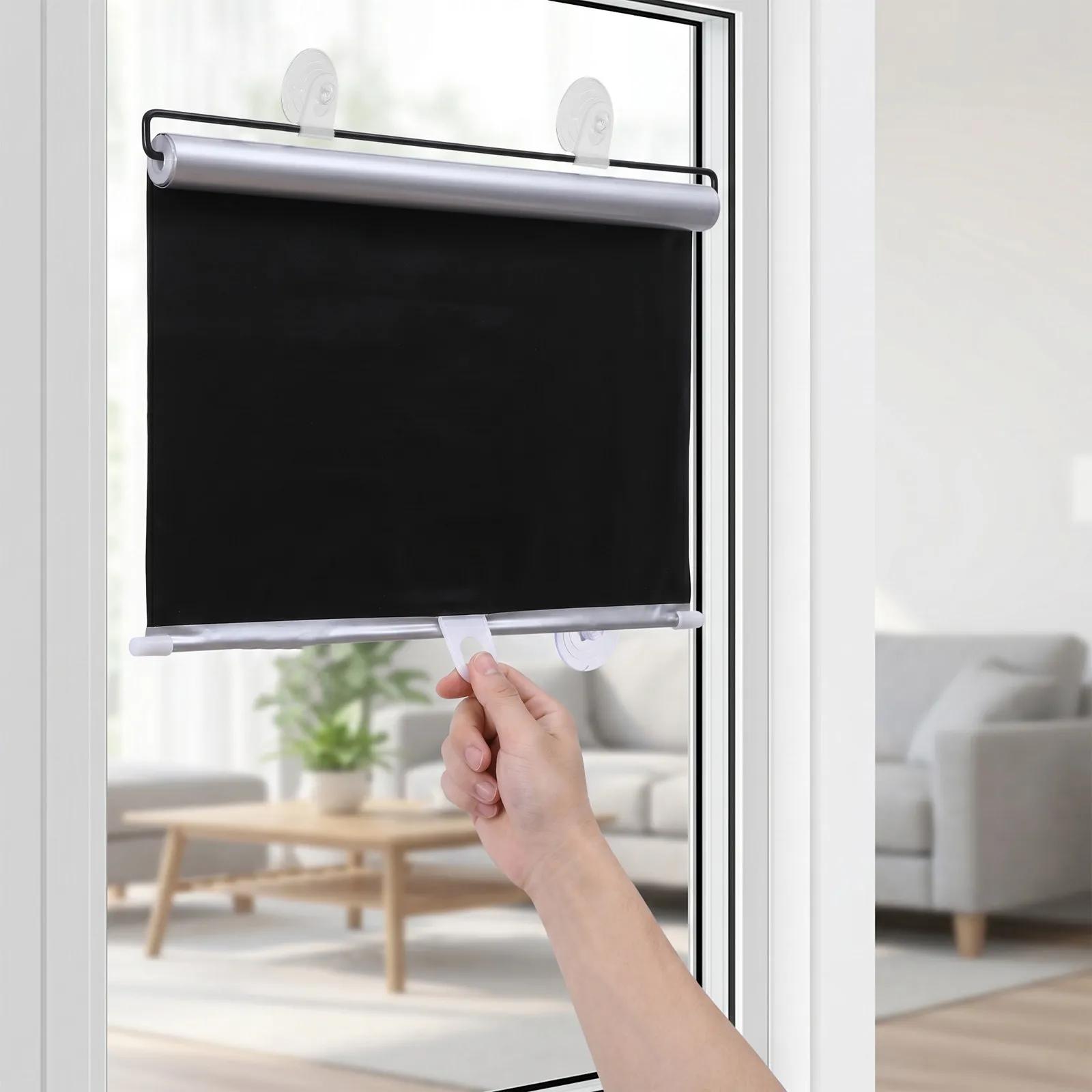 Retractable Window Roller Sunshade 15.75x49.21 Blackout Blind Suction Cup No Drill Installation Sun Blocking Shade Bedroom
