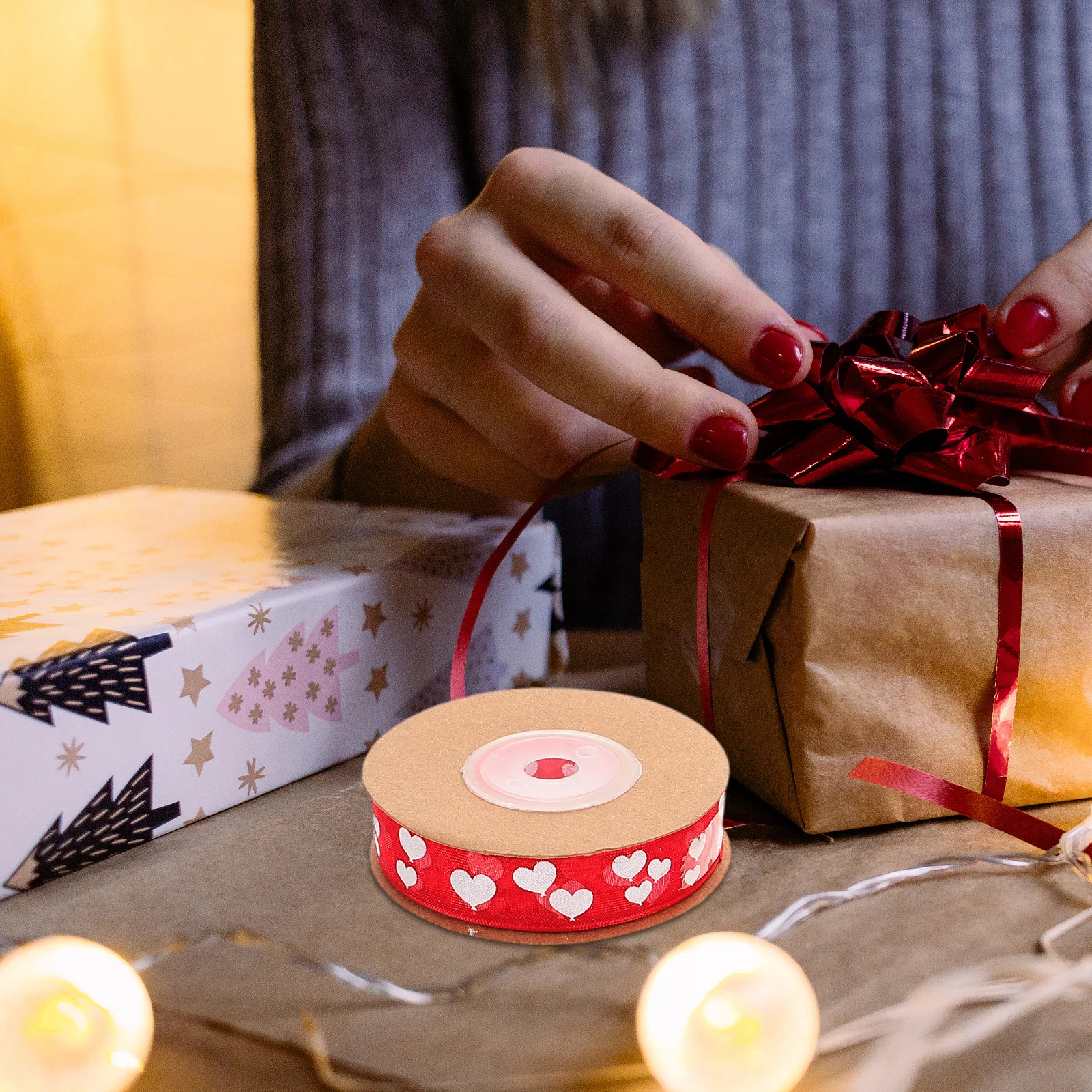 

3 Rolls Heart Print Ribbon Valentine'S Day Gift Wrapping Craft Decor Jacquard Design Fading Resistant Diy Bow Making Ribbons For