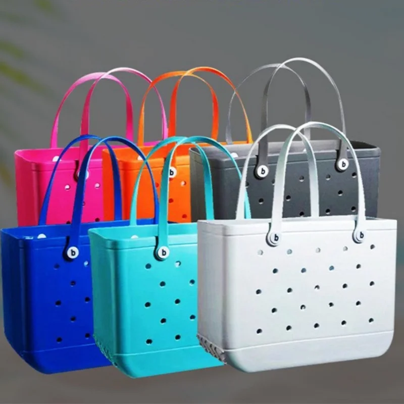 Large Eva Beach Tote Bag Fashion Mommy Diaper Storage Baskets Summer Rubber Tote Solid Color Jelly Beach Bags Sundries Organizer