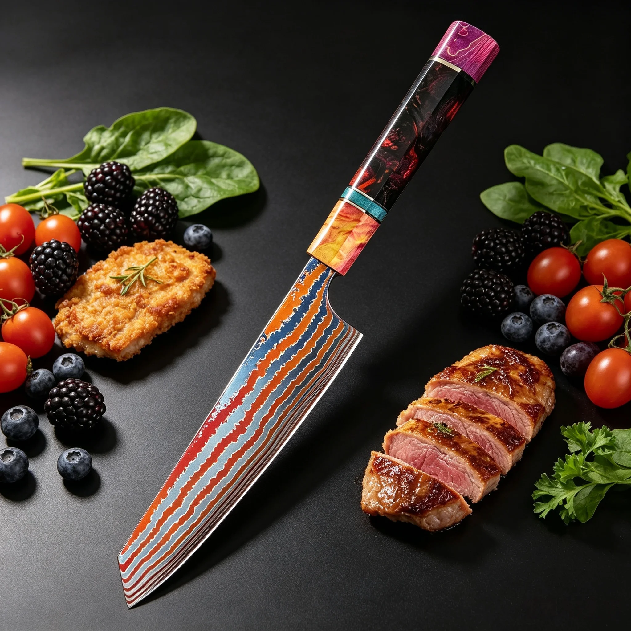 High Quality Damascus Titanium Kiritsuke Knife Chef Knife Fruit Vegetable Meat Sashimi Slicing Knifes Kitchen Cooking Essentials