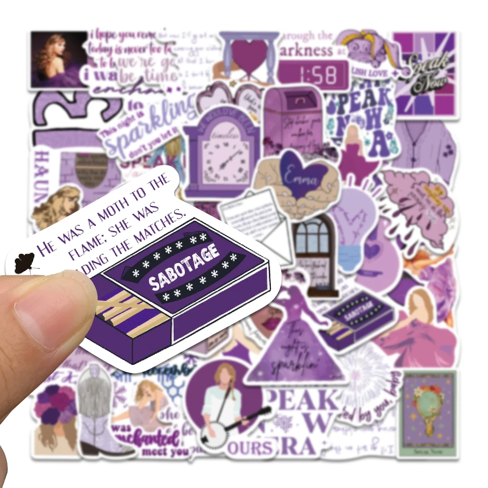 50Pcs Taylor Stickers Cool Trendy Purple Speak Now Albums Stickers Waterproof Decals for Laptops Water Bottle Guitar Suitcase