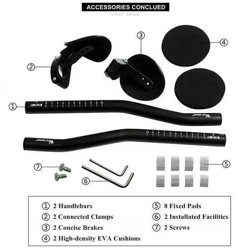 Imagen 2 del producto WEST BIKING-barras aerodinámicas para manillar de bicicleta TT, para ciclismo, triatlón, prueba de tiempo, Tri barras, manillar de bicicleta de montaña y carretera