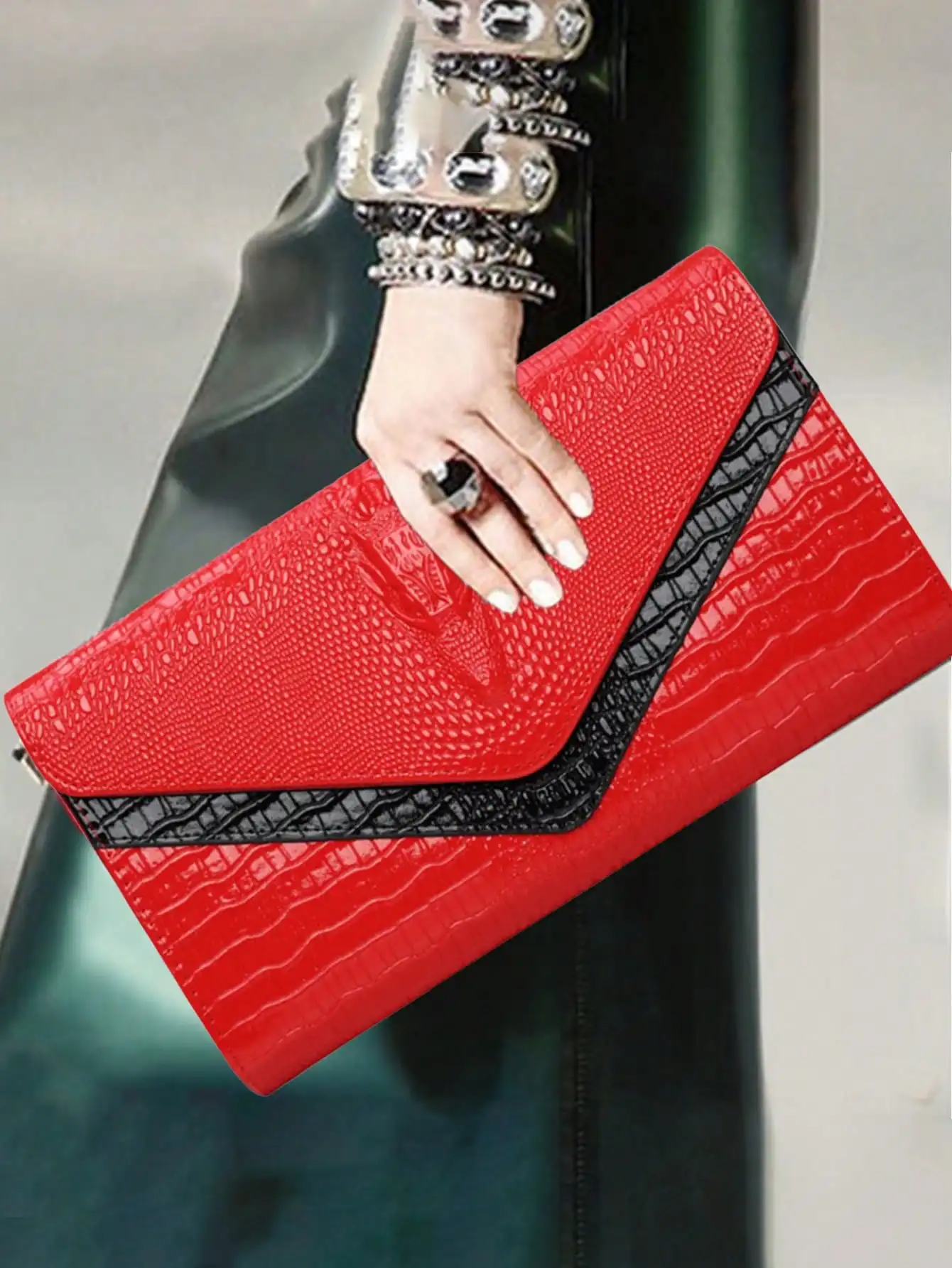 

Evening Clutch Purses for Women Elegant Wristlet Wallets Crocodile Pattern PU Leather Cross body Purse Formal/Wedding