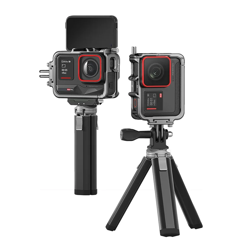 AMAGISN Casing Bingkai Aloi Aluminium untuk Insta 360 Ace Pro untuk Insta360 Ace Menembak Cangkang Pelindung Sepatu Dingin Ganda Vertikal