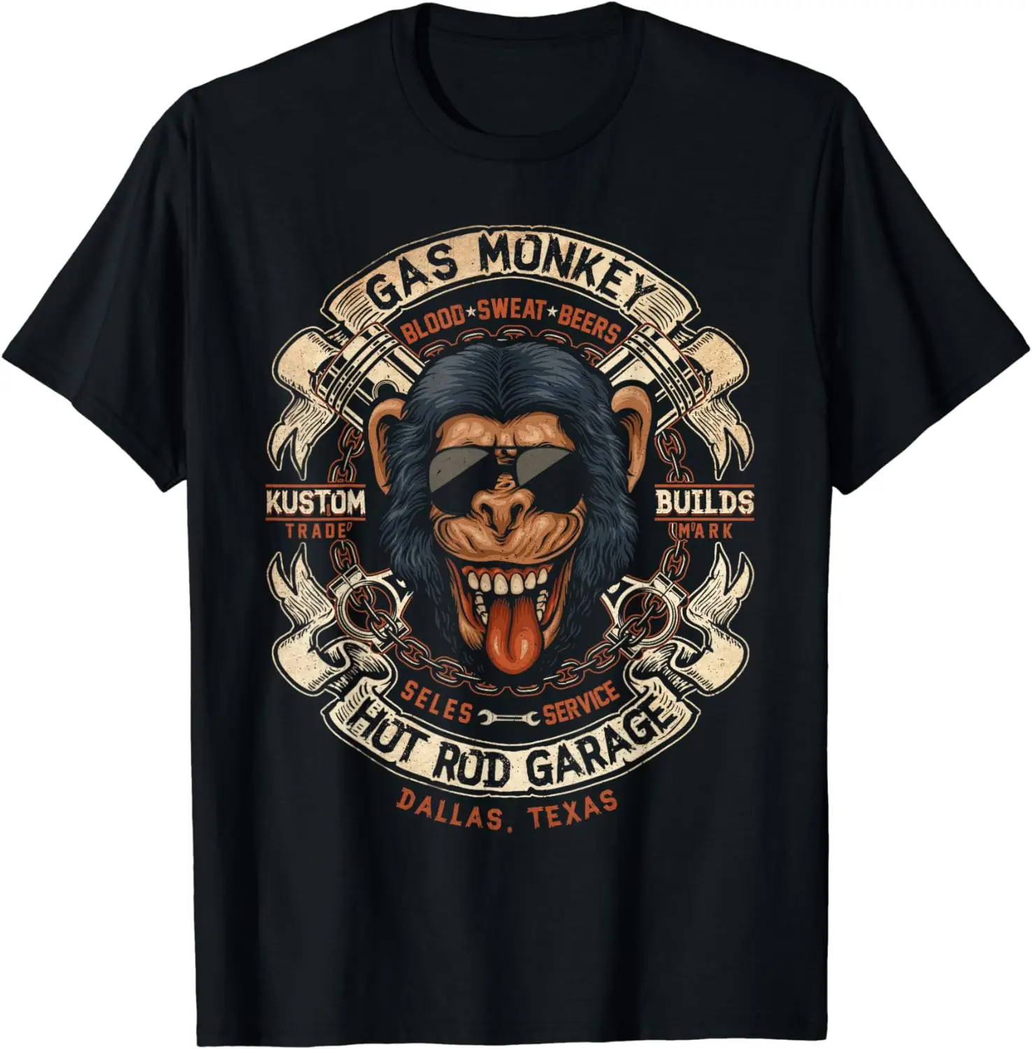 Monkey Gas Crossed Pistons Ribbon Logo T-Shirt Oversized T-shirts for Women/Men Clothing