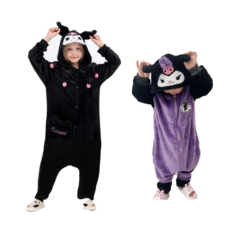 Kuromi crianças pijamas de uma peça sanrio robe crianças dos desenhos animados kuromi meninas pijamas terno de corpo inteiro homewear traje de festa de halloween