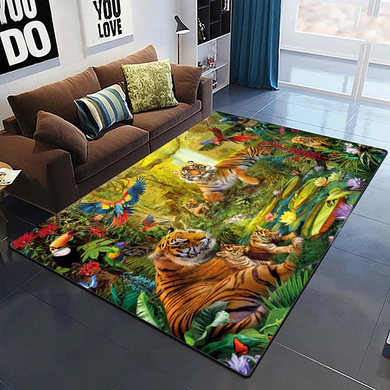 Domineering Tiger 3D Printed Carpets for Living Room Bedroom Decor Jungle Animals Carpet Home Bedside Floor Mat Play Area Rugs