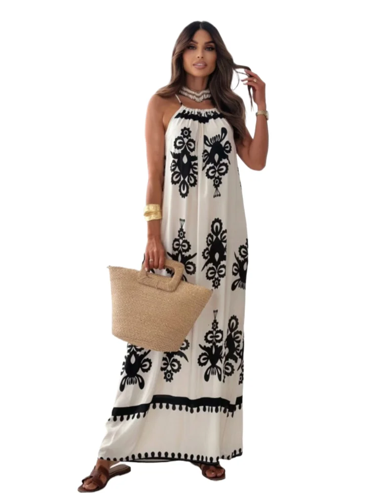 

Print Spaghetti Strap Dress Woman Fashion Elegant Office Beach Party Maxi Dresses For Women Robe Femme New Female Vestidos