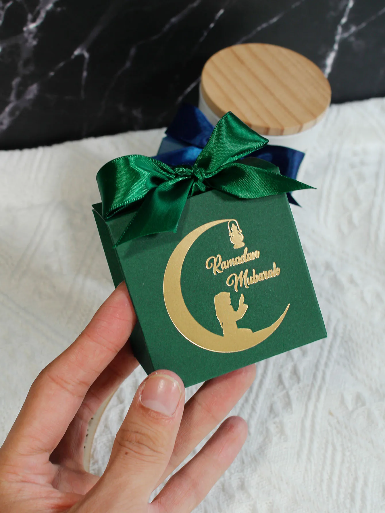 Eid Mubarak Gift Box With Silk Ribbon Ramadan Kareem Candy Chocolate Packaging Bags Muslim Islamic Festival Party Decor