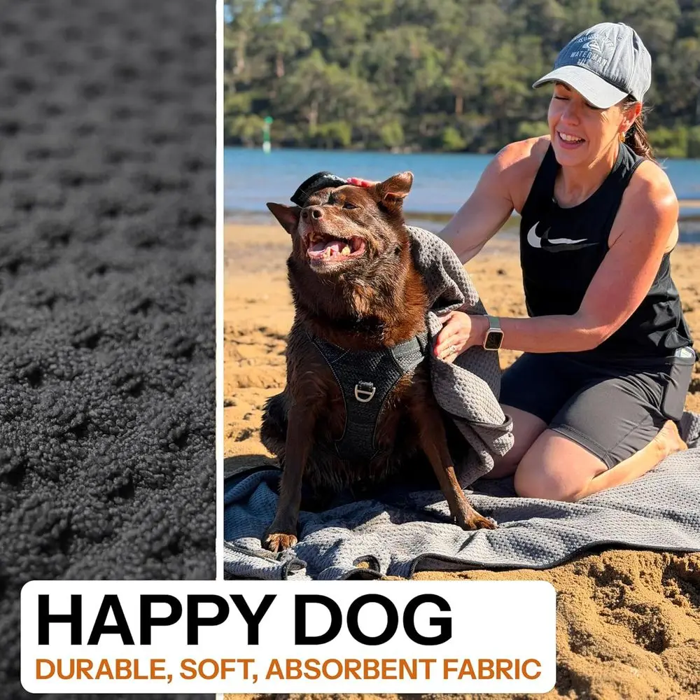 منشفة تجفيف الكلاب X-Large وغطاء مقعد السيارة، 71x59، سريع الجفاف، ألياف دقيقة ماصة، خفيفة الوزن، قابلة للغسل، تحمل 1.5 لتر، رمادي
