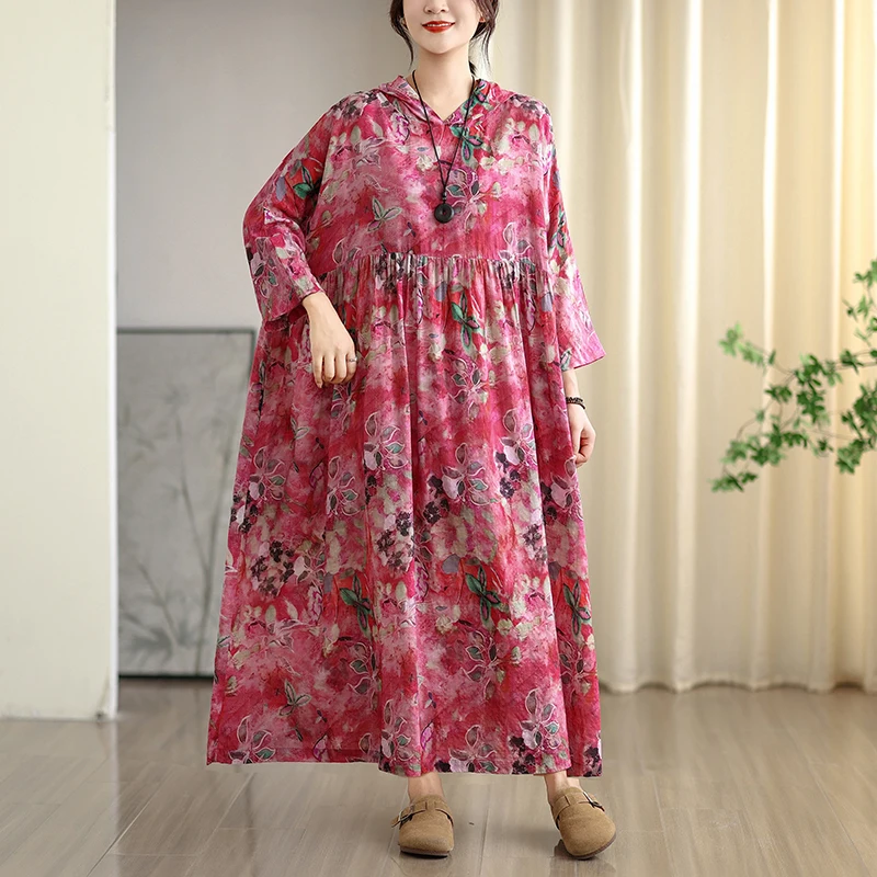 قداس واس الصينية 2025 الخريف المرأة طويلة فضفاضة فساتين مُزينة بطباعة الإناث أنيقة الترفيه الفاخرة ملابس طويلة موضة Vestidos
