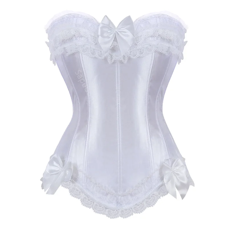 Sapubonva corset superior bustier plus size overbust zíper para mulher shaper cetim gótico rendas acima vermelho nupcial branco