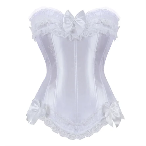 Imagen 1 del producto Sapubonva Corsé Top Bustier Tallas grandes Overbust Cremallera para mujer Shaper Satén gótico Con cordones Rojo Nupcial Blanco