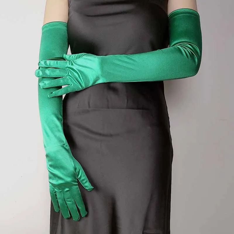 Sexy Female Stretch Satin Teal Green Driving Sunscreen Party Gloves Women Dance Hot Pink Black Bow Ball Gown Cosplay Gloves