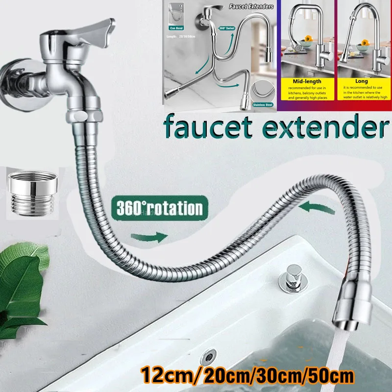 360° Rotation Faucet Extender 12/20/30/50cm Anti-Splash Nozzle Aerator Stainless Steel Sink Extension Hose Bendable 1/2 Modes