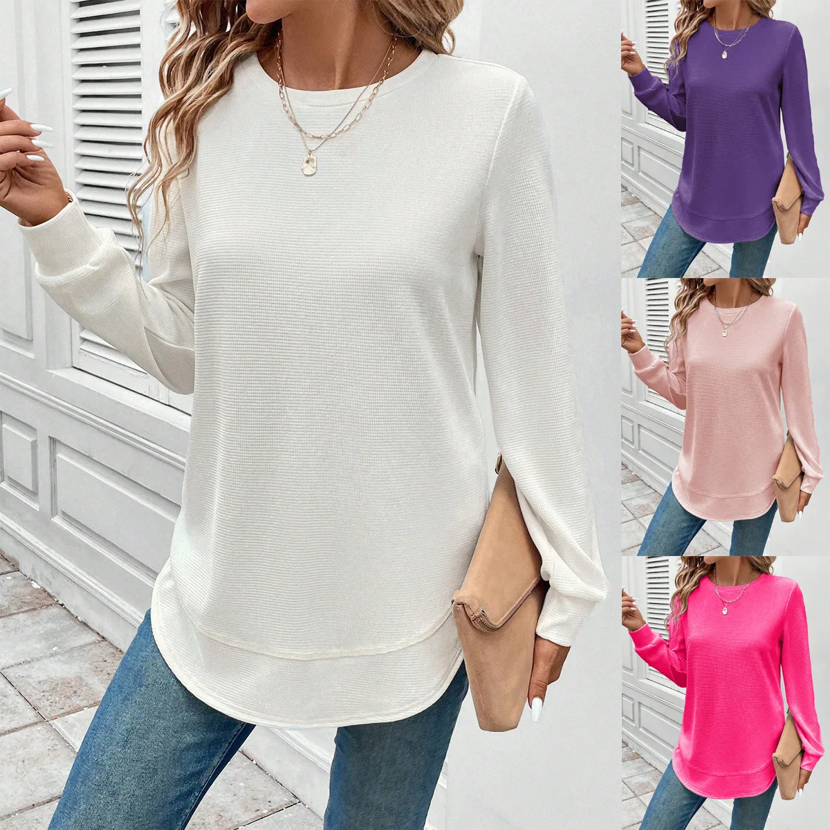 

Y2K Fall/Winter New Arrival Solid Color Women's Top - Casual Comfortable Fashion Crew Neck Long Sleeve Sweatshirt Loose Pullover
