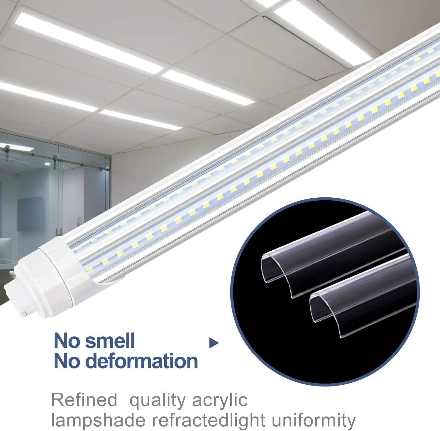 R17D/HO 2 Pin LED Tube Light, 8 Foot, 90W Rotate V Shaped,T8 T10 T12 8FT LED Bulb,6000K Cold White, 10000LM, Clear Cover