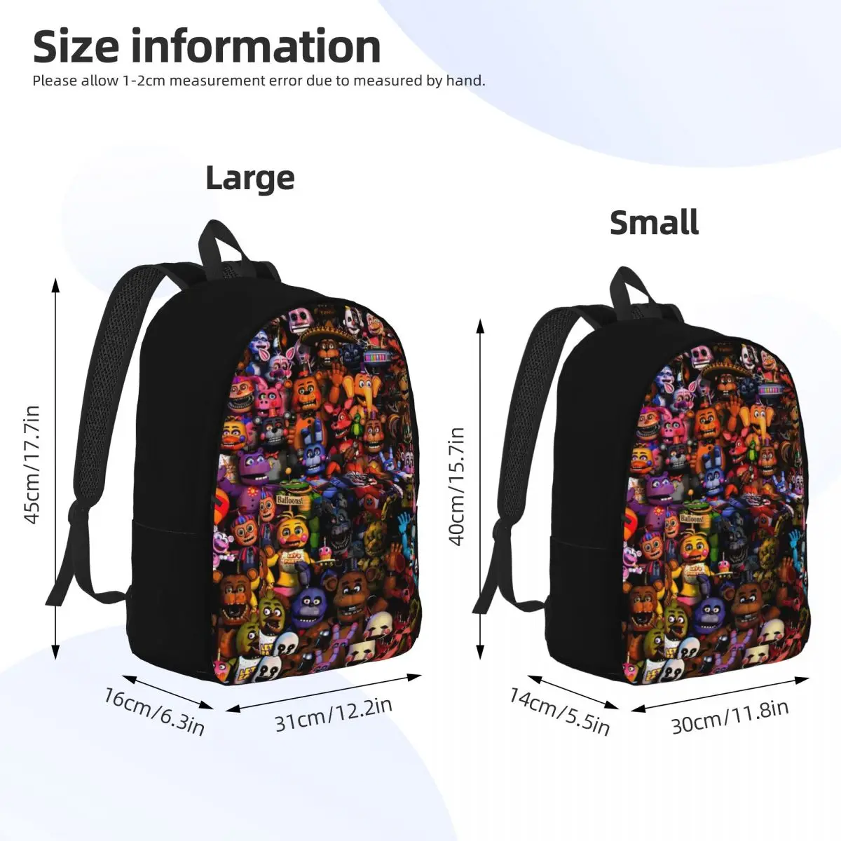 FNAFS All Characters Cool Backpack Gift Student Work Video Game Daypack for Men Women Laptop Canvas Bags