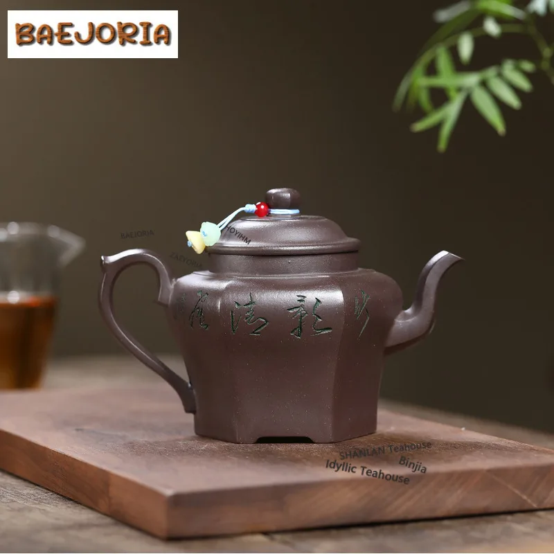 310ml Antique Yixing Purple Clay Teapots Handmade Hexagonal Pot Raw Ore Purple Jade Gold Sand Tea Maker Kettle Zisha Tea Set