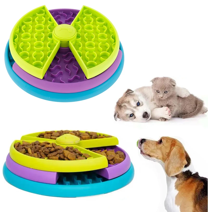 3 Layers Pet Dog Slow Feeder Bowl Spin Non Slip Puzzle Bowl Anti-Gulping Pet Slower Food Feeding Dishes Dog Bowl for Medium Smal