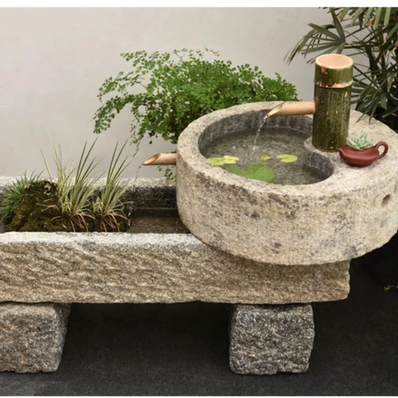 

Fish tank balcony ornament pig trough stone basin flowing water combination
