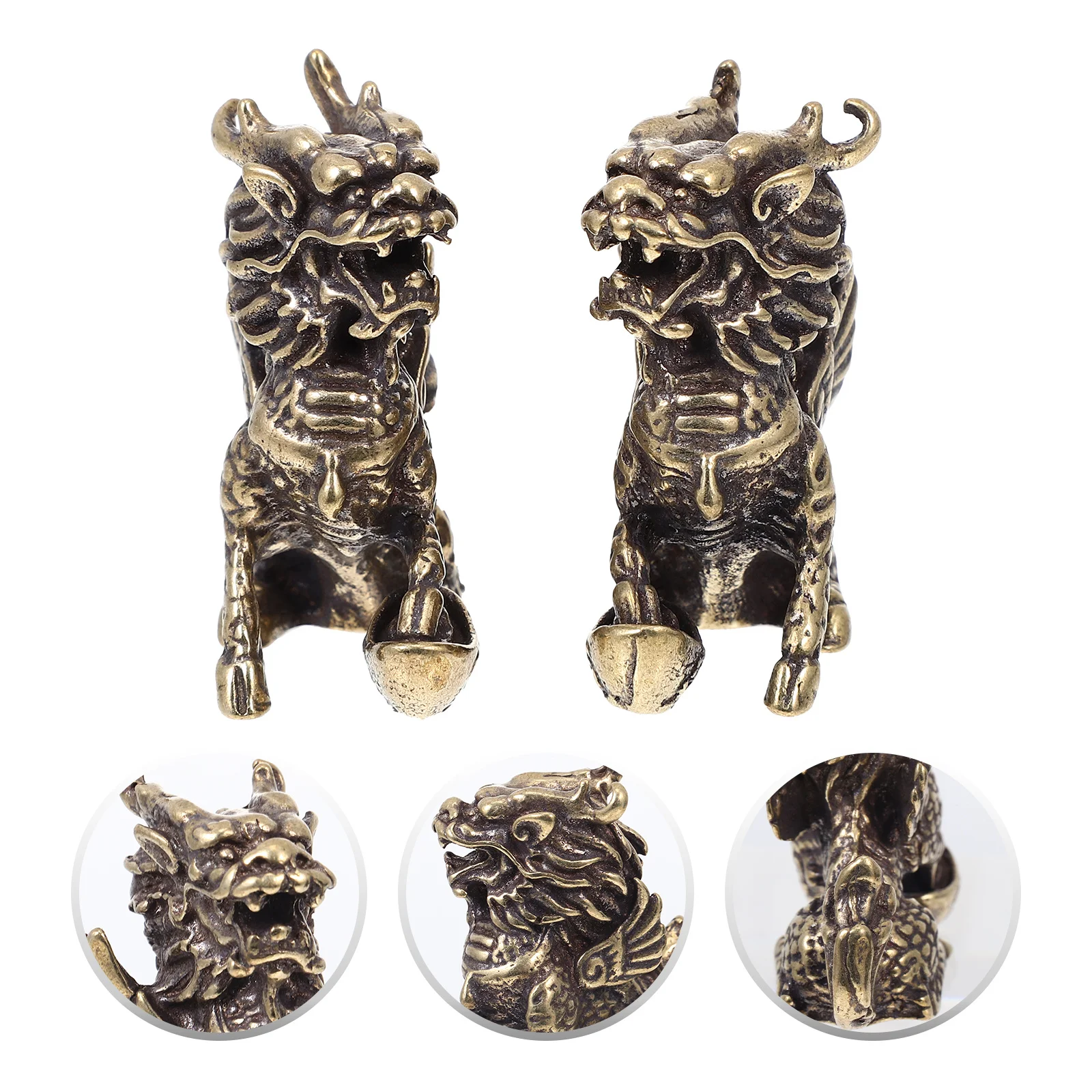 

1Pair Copper Craft Kylin Decor Delicate Design Desktop Home Decor Small Chic Adornment for Desk Space