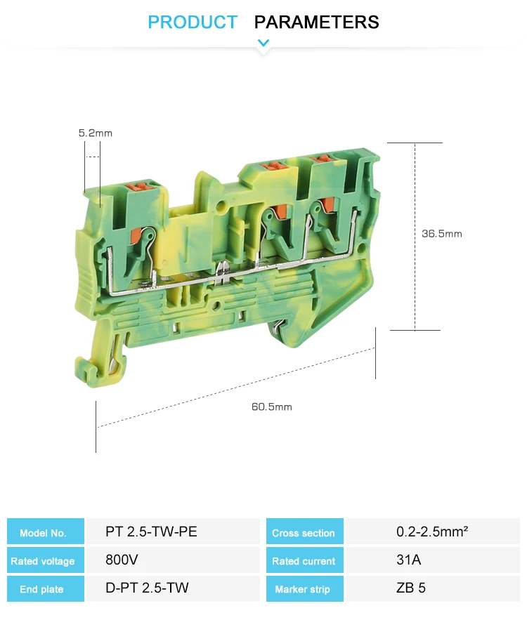 PT2.5-TW-PE Push-in-Erdungs-Din-Schienenklemmenblock 3-Leiter-Erdung PT 2.5 Twin Wire Electrical Connector PT 2.5TW-PE – Detail 14