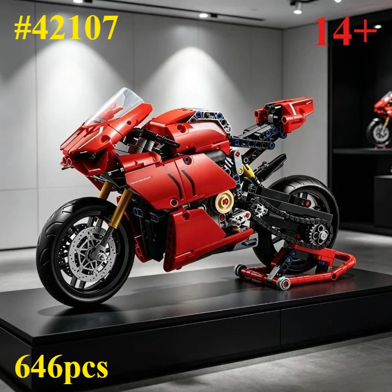 

2026 Red Pull Style Motorcycle 42107 Building Blocks Sets Suitable for Birthday Gifts Compatible with Legoed Particles ，646pcs.