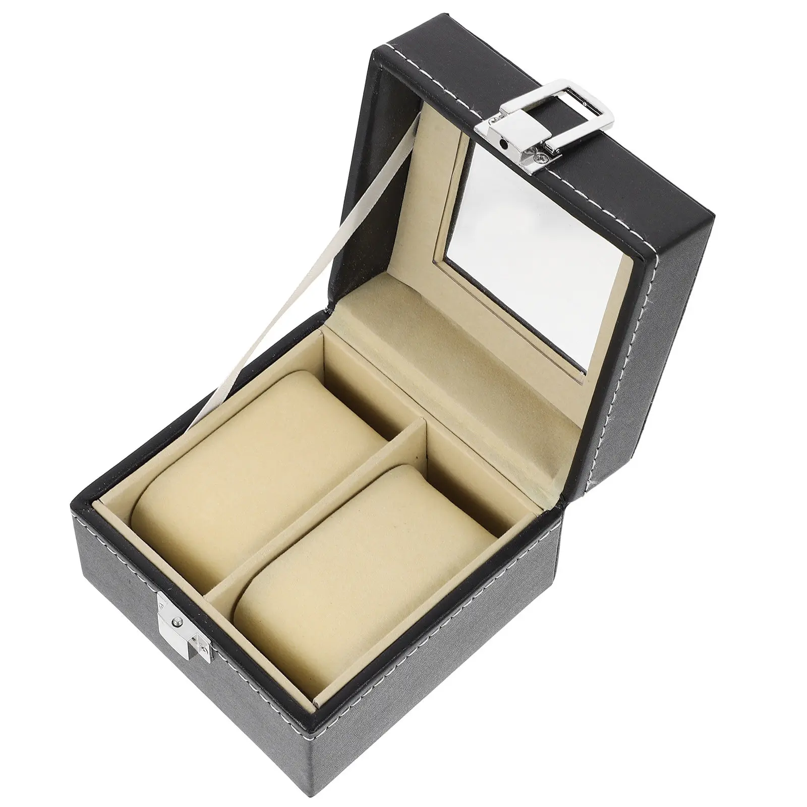 Premium PU Watch Box with Transparent Lid Lockable Jewelry Display Organizer for Smartwatch Straps Home Office Vanity