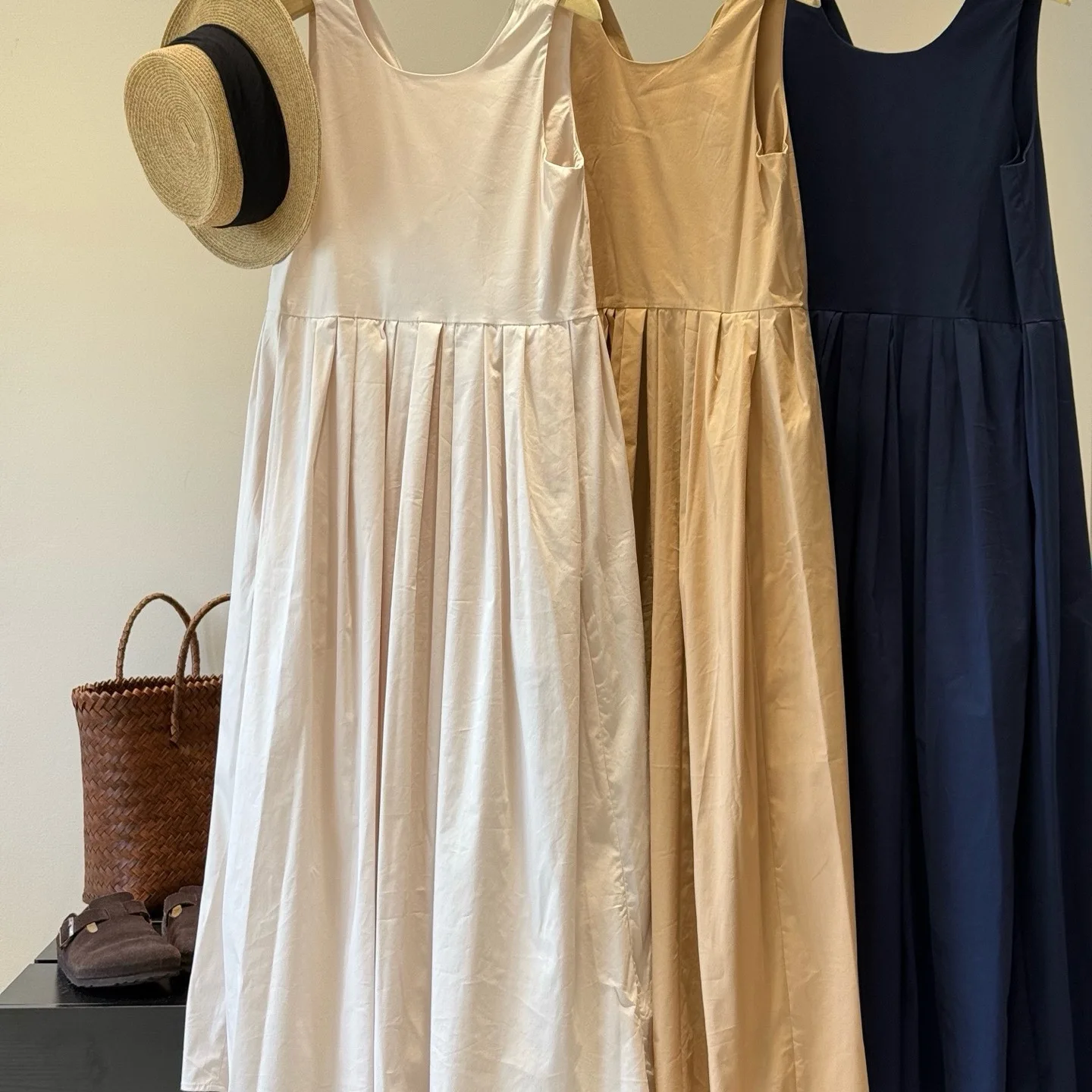 

M5900 Pure Color Sleeveless Long Dress Back V-neck Elastic Cotton Blend Vest Dress Women's Summer Fashion Casual Dresses