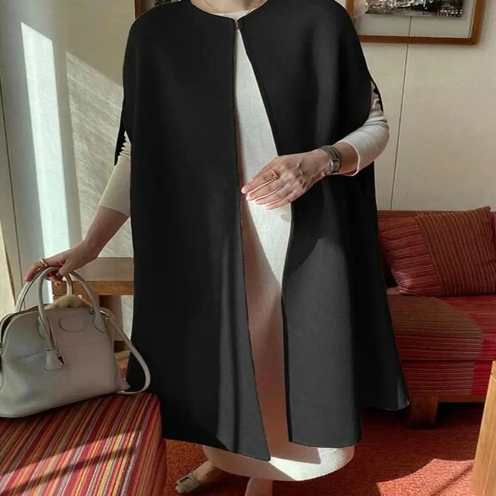 

Women Cloak Skin-Touching Winter Lady Mid-calf Length No Buttons Woolen Cloak Overcoat Warm Loose Winter Cape for Office