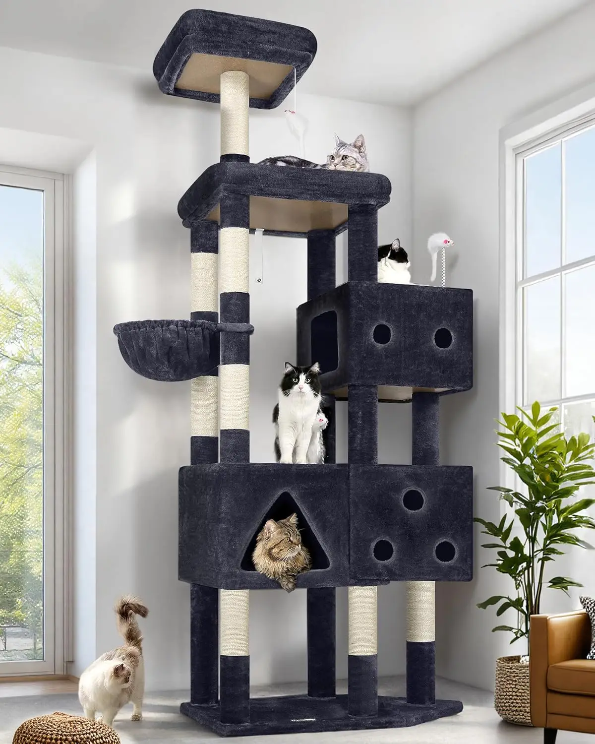 

Extra Large Cat Tower, 81-inch Tall Cat Tree for Big Cats up to 20 lbs, Heavy Duty with 3 Condos and 8 Scratching Posts